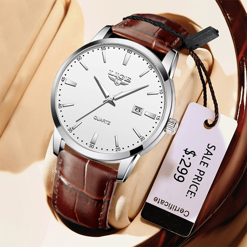 Leather Watch Band Men - LIGE Man นาฬิกาแฟชั่นสายหนัง Mens นาฬิกาทหารกีฬากันน้ํานาฬิกาข้อมือควอตซ์ชายนาฬิกา Reloj