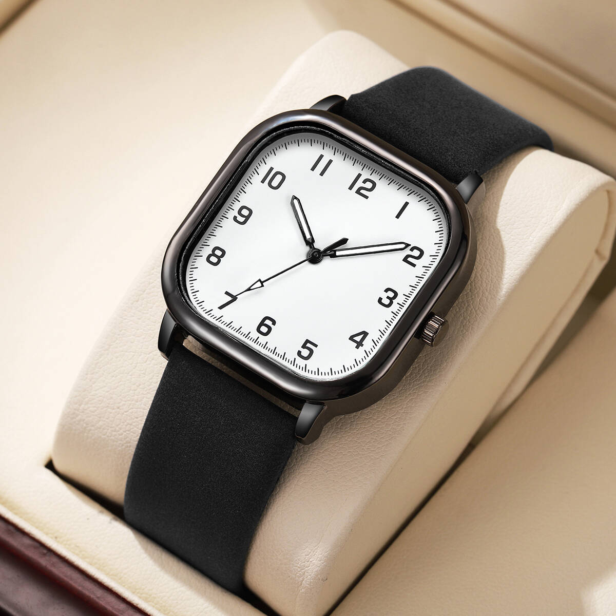 Leather Watch Band Men - แฟชั่นผู้ชายธุรกิจนาฬิกาสแควร์อาหรับควอตซ์นาฬิกาหนัง Band นาฬิกาข้อมือ Reloj Hombre (ไม่มีกล่อง)