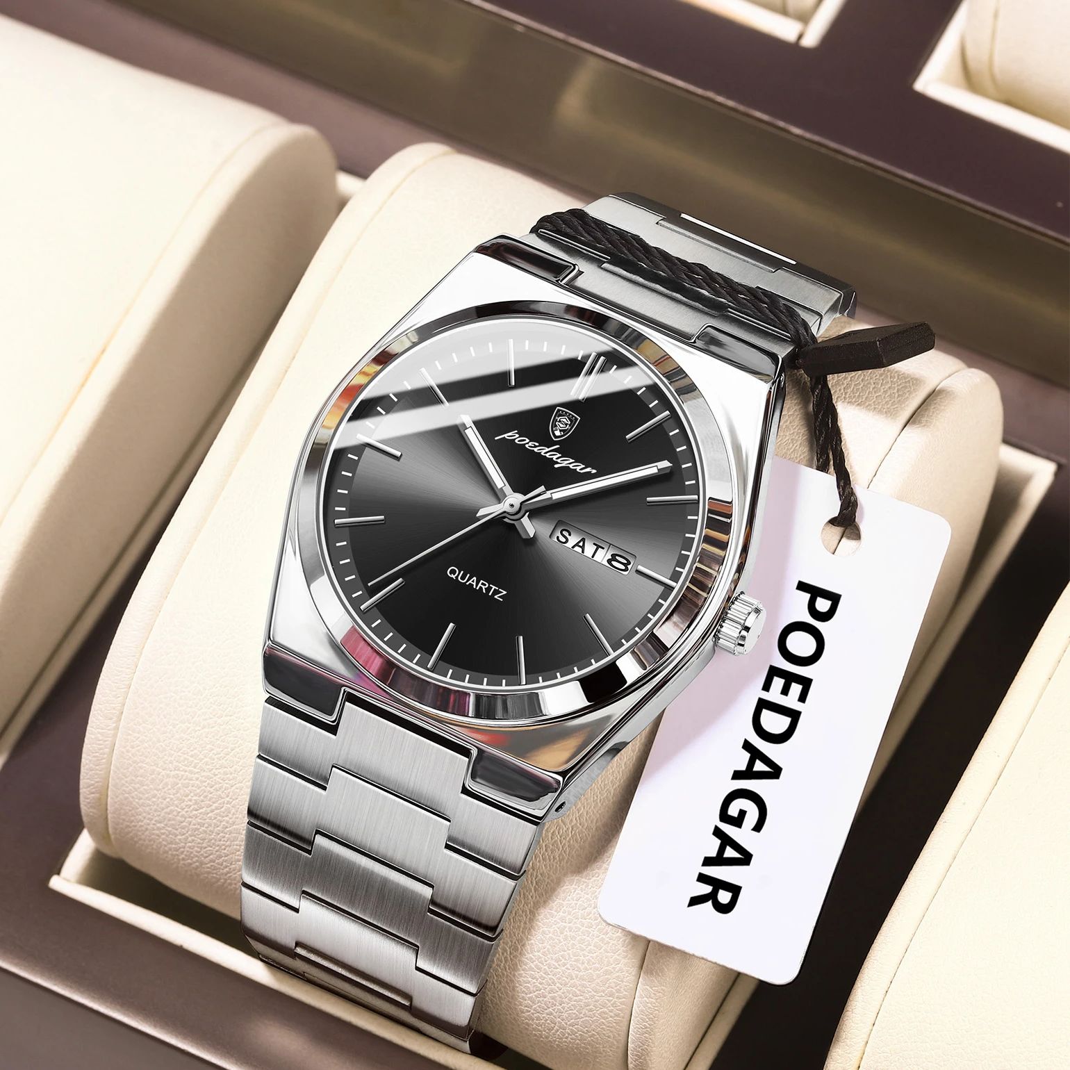 Patek Philippe Watch Nautilus - นาฬิกาข้อมือควอตซ์ผู้ชาย POEDAGAR หรูหรา กันน้ำ เรืองแสง แสดงวันและวันที่
