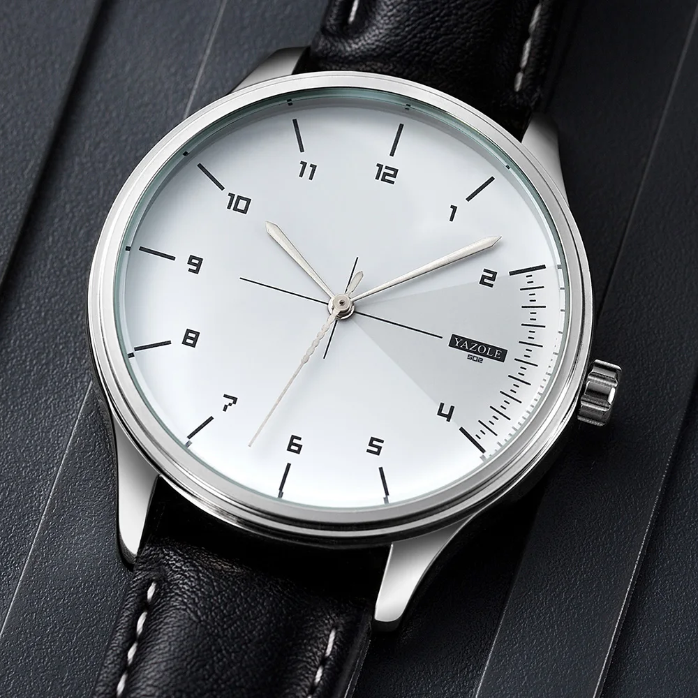 Leather Watch Band Men - นาฬิกาควอตซ์ YAZOLE แบรนด์ชั้นนำสำหรับผู้ชาย แฟชั่นลำลอง สายหนัง นาฬิกาข้อมือผู้ชาย