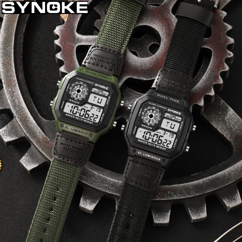 Synoke กลางแจ้งทหารนาฬิกาดิจิต - Canvas Strap Watch บทวิจารณ์และราคา